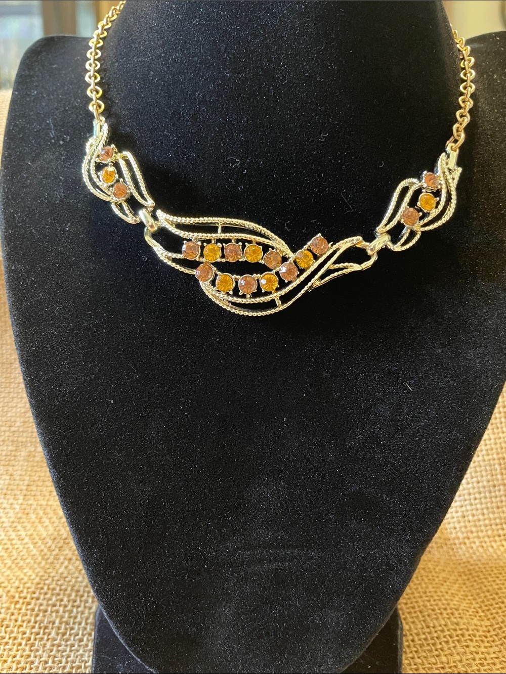 Gold-Tone Women's Necklace with Amber and Citrine Stones accents